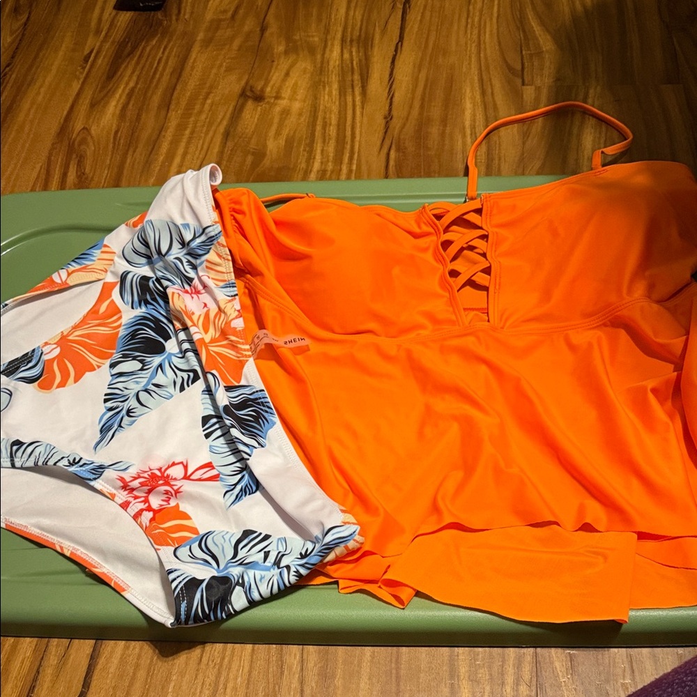 SHEIN Orange and Floral Bikini Set
